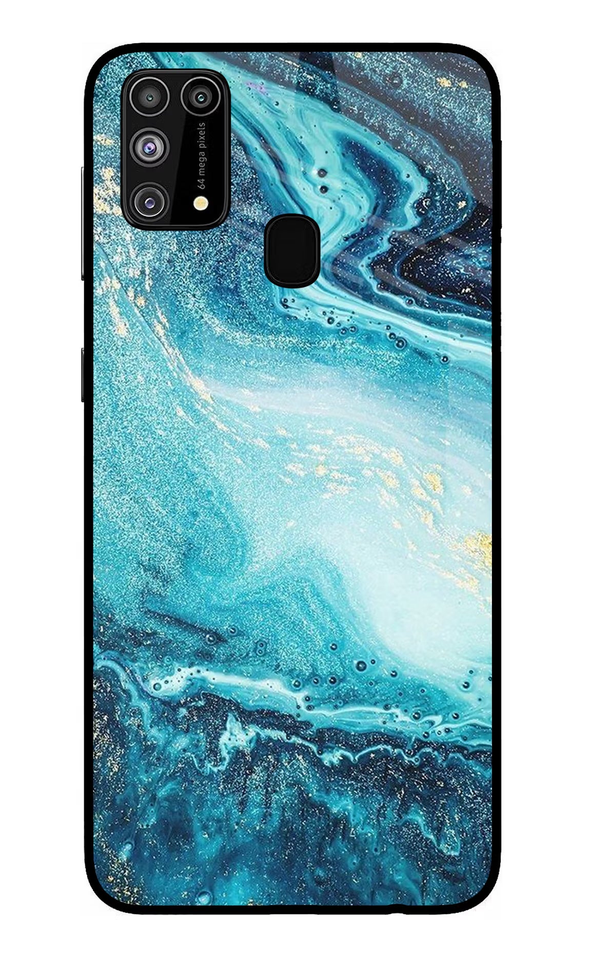 Blue Glitter Marble Samsung M31/F41 Glass Case Back Cover by Casekaro