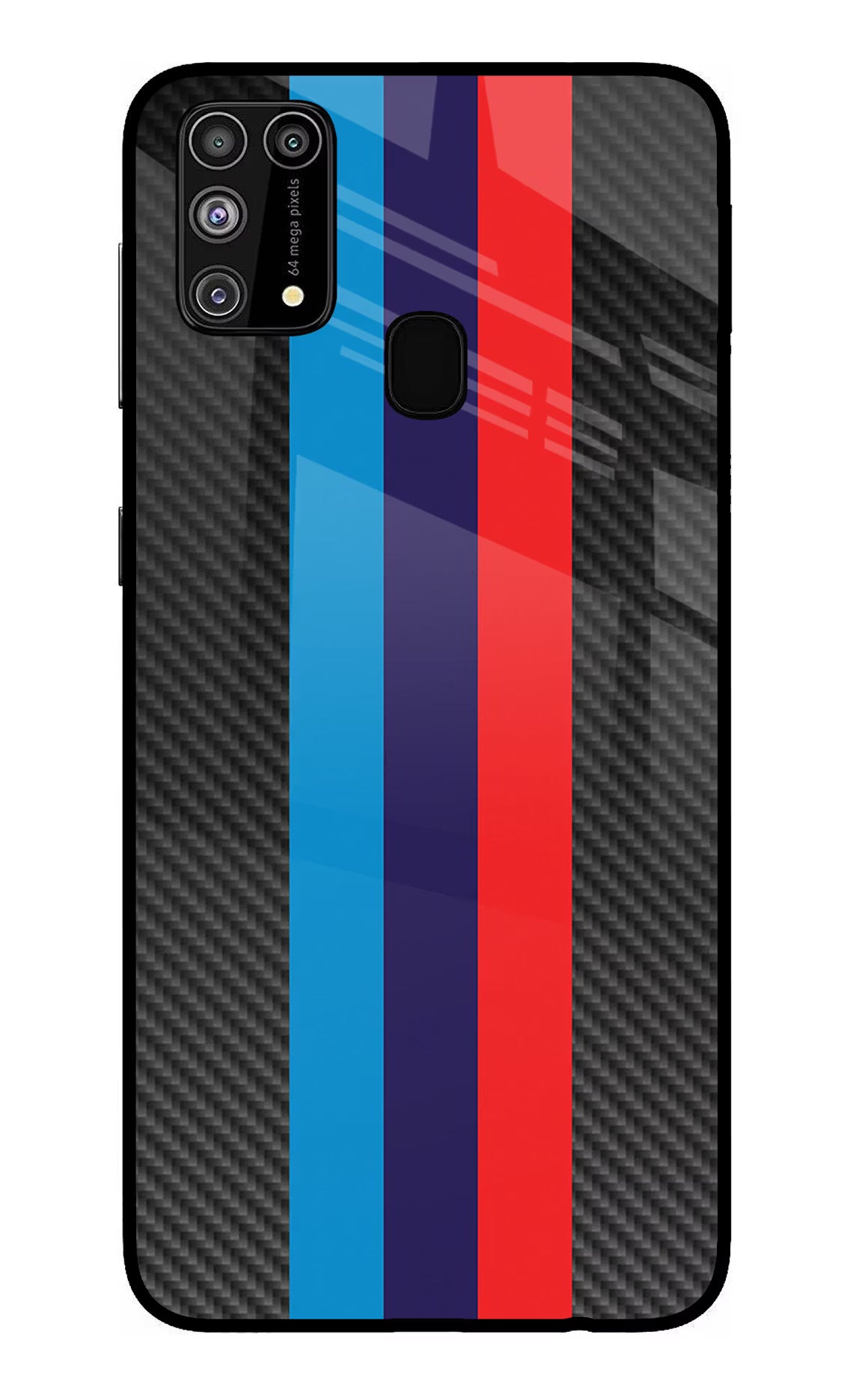 BMW Stripes Pattern Samsung M31/F41 Glass Case Back Cover by Casekaro