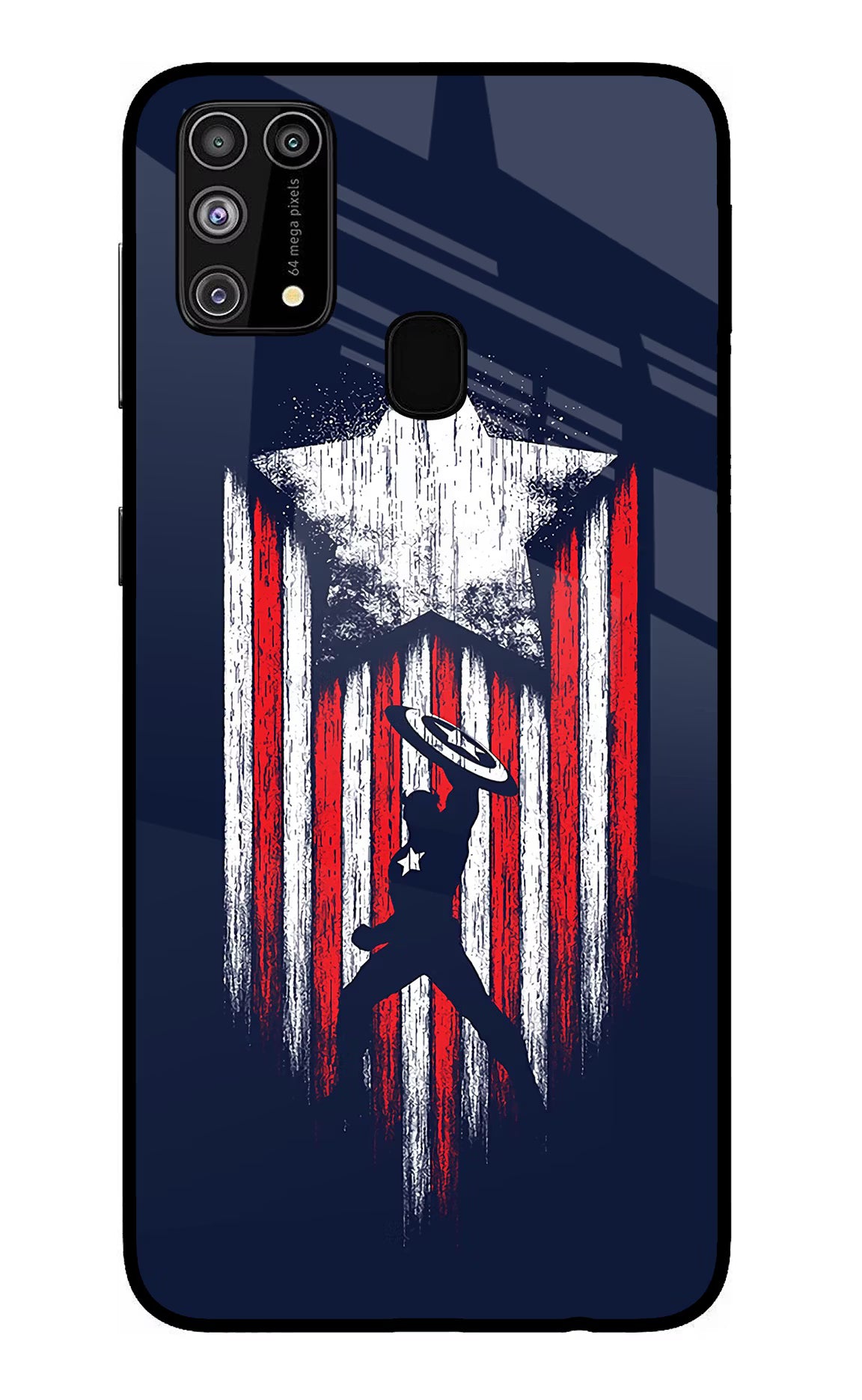 Captain America Marvel Art Samsung M31/F41 Glass Case Back Cover by Casekaro
