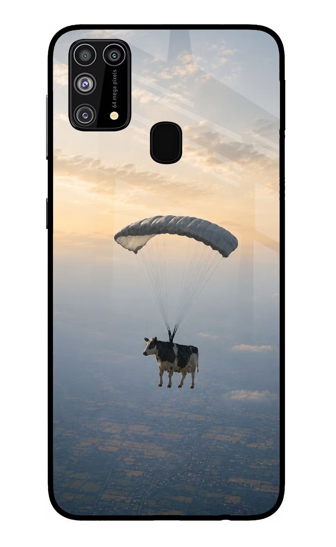 Skydiving Cow Samsung M31/F41 Glass Case