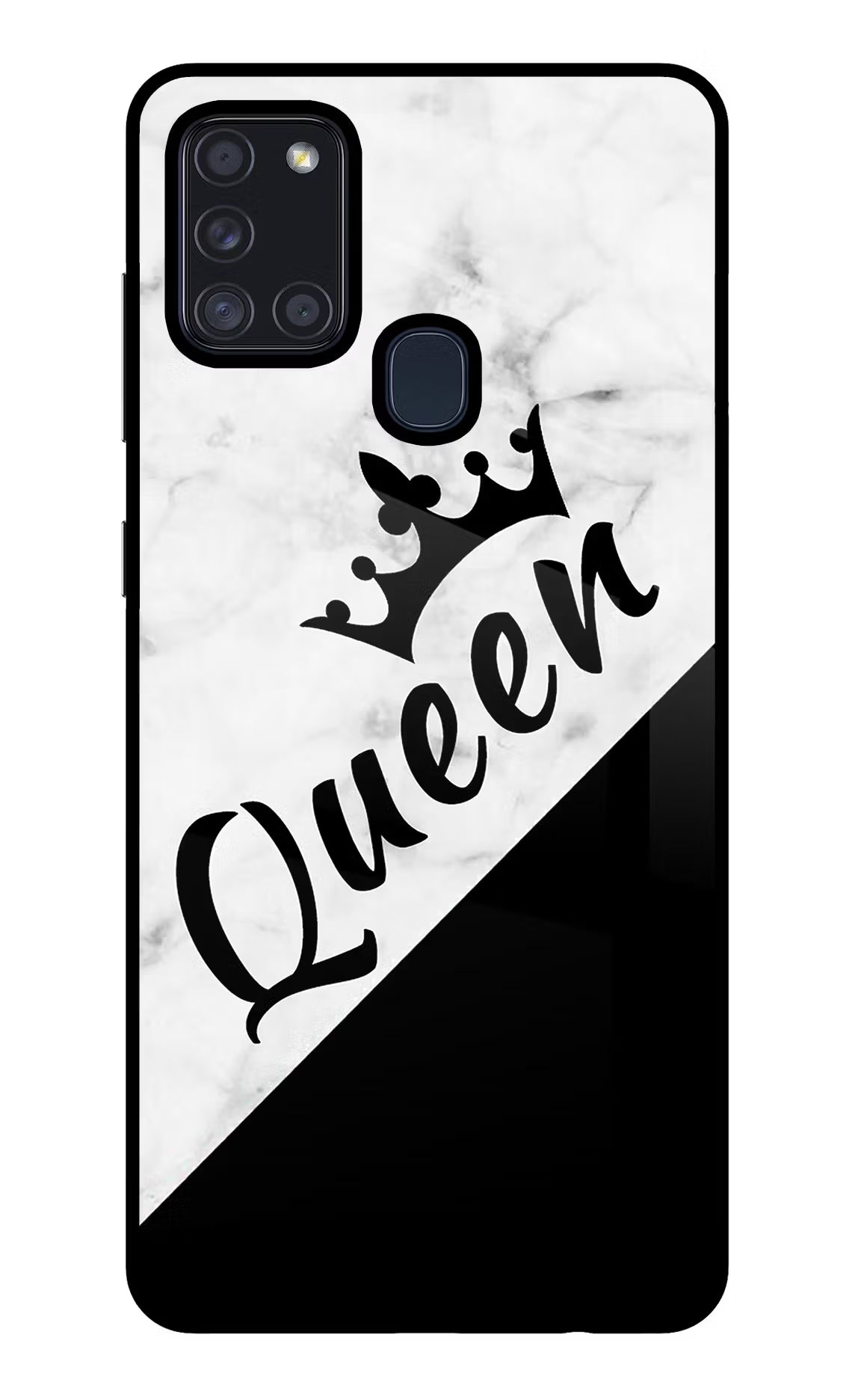 Queen Samsung A21s Glass Case Back Cover by Casekaro