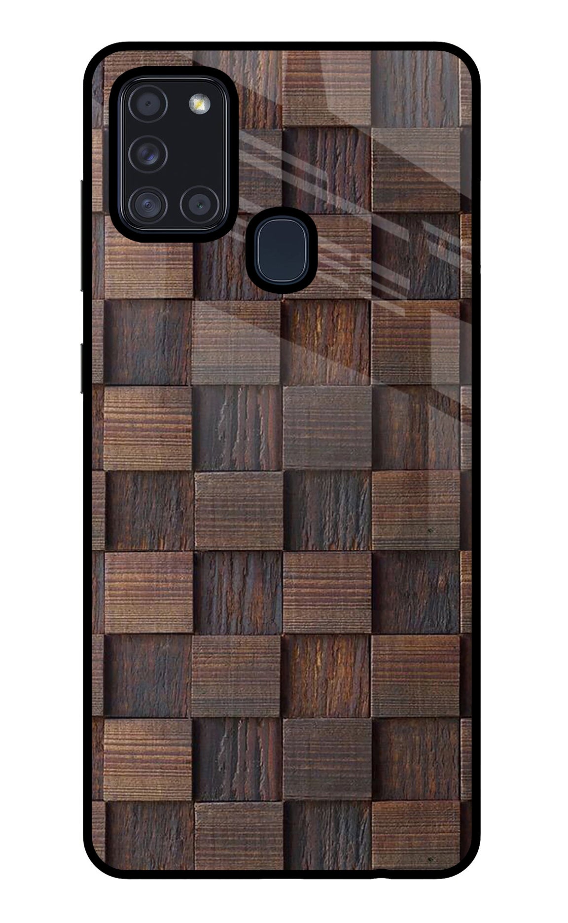 Wooden Cube Design Samsung A21s Glass Case