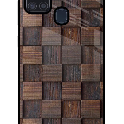 Wooden Cube Design Samsung A21s Glass Case