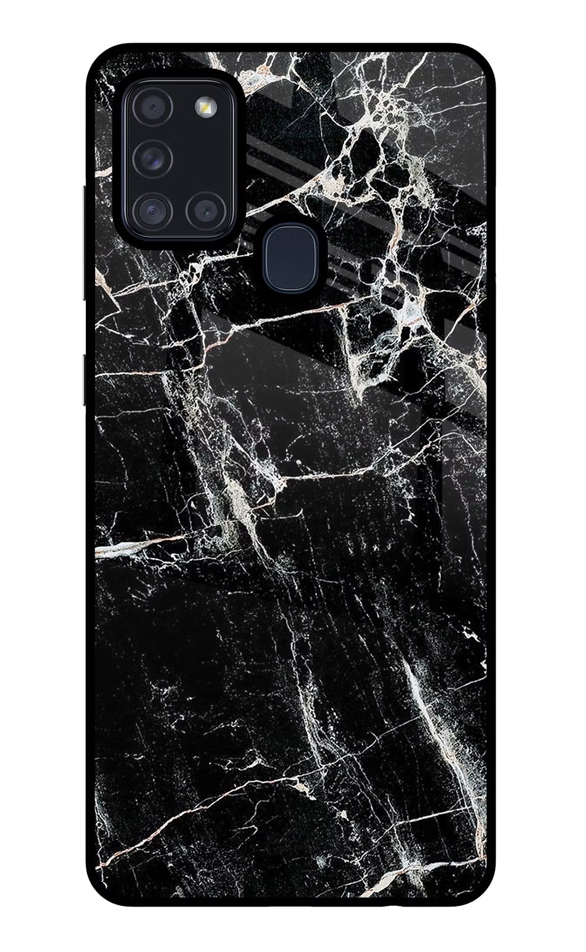 Black Marble Texture Samsung A21s Glass Case Back Cover by Casekaro