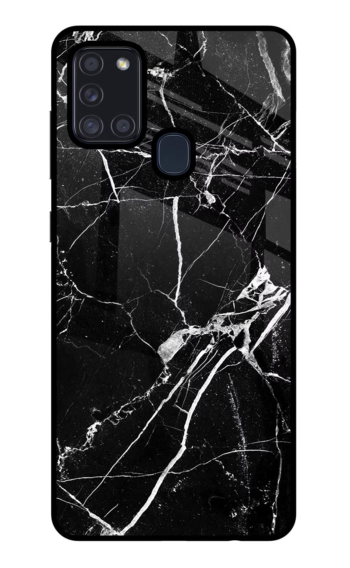 Black Marble Pattern Samsung A21s Glass Case Back Cover by Casekaro
