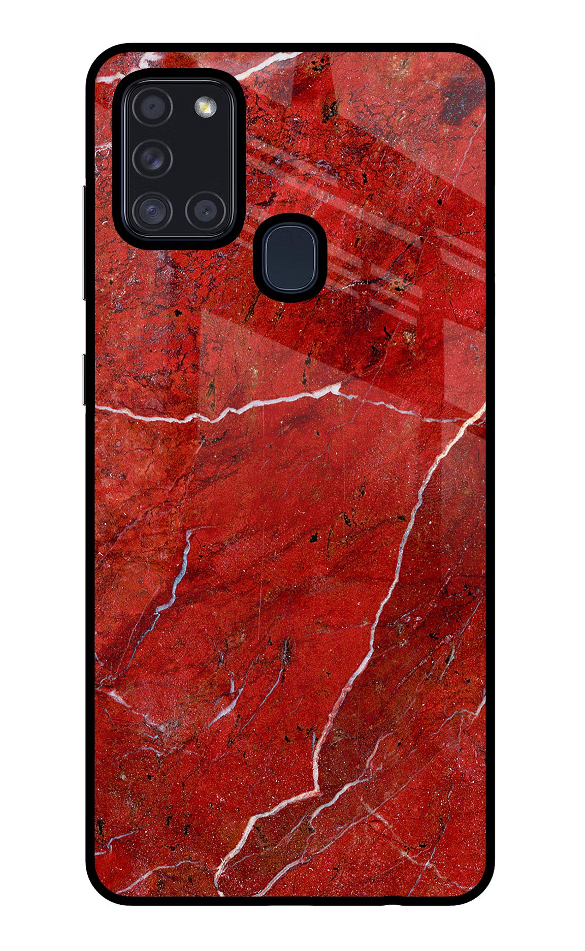 Red Marble Design Samsung A21s Glass Case Back Cover by Casekaro