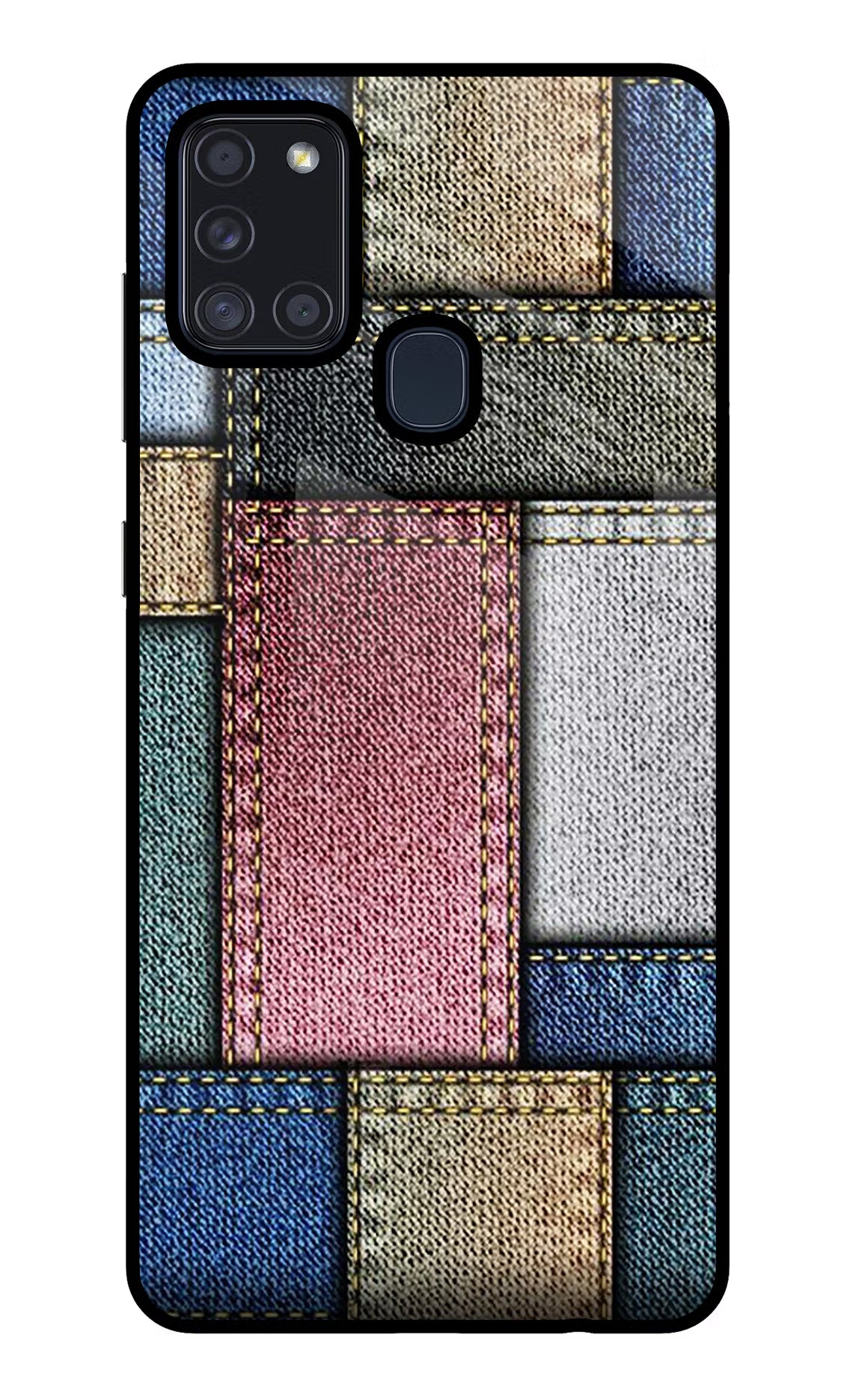 Multicolor Jeans Samsung A21s Glass Case Back Cover by Casekaro