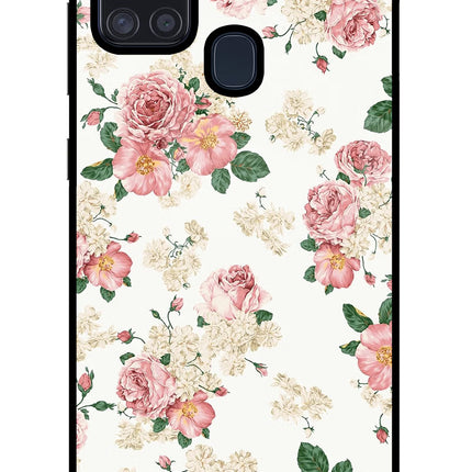 Flowers Samsung A21s Glass Case Back Cover by Casekaro