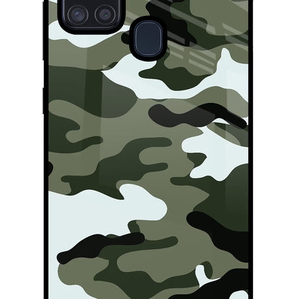 Camouflage Samsung A21s Glass Case Back Cover by Casekaro