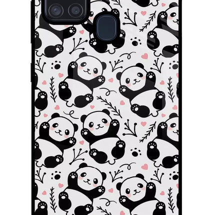Cute Panda Samsung A21s Glass Case Back Cover by Casekaro