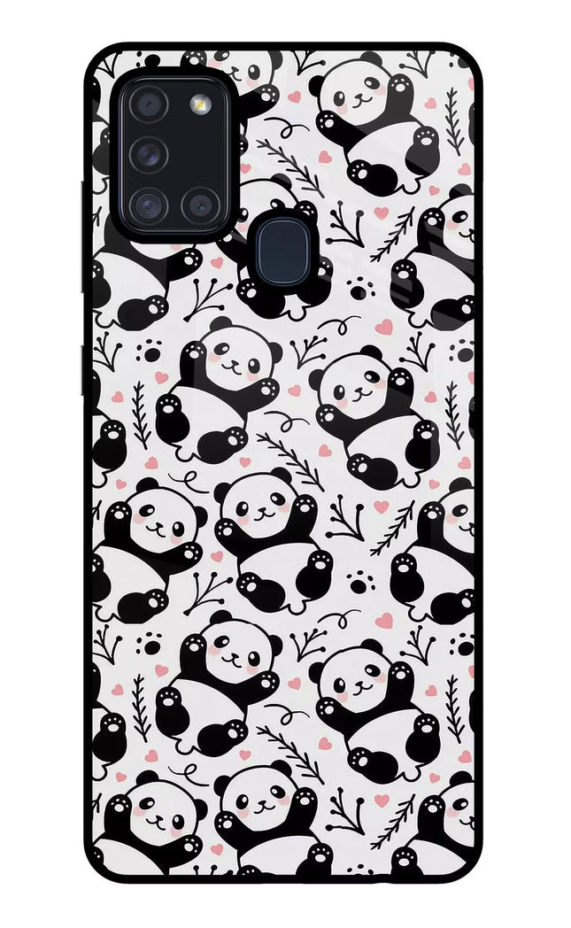 Cute Panda Samsung A21s Glass Case Back Cover by Casekaro