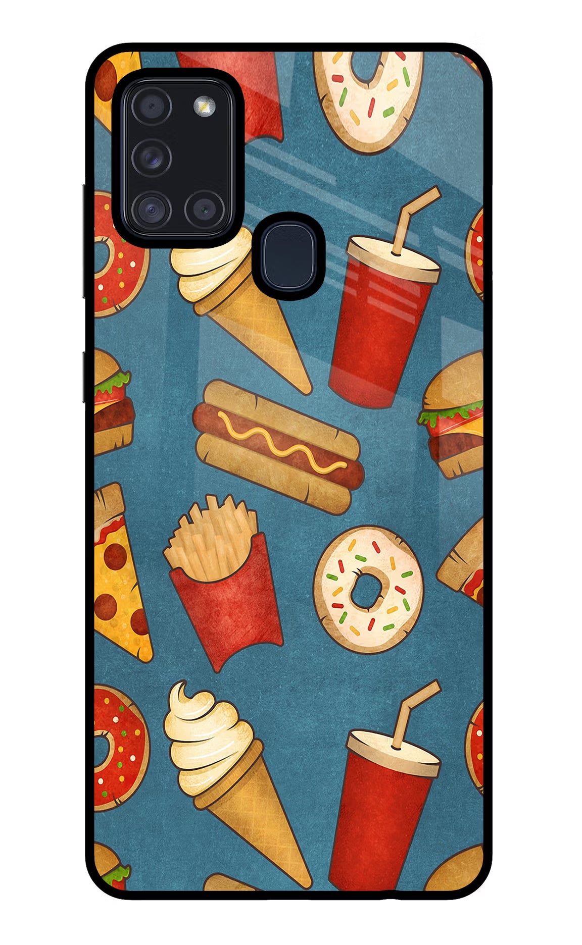 Foodie Samsung A21s Glass Case Back Cover by Casekaro