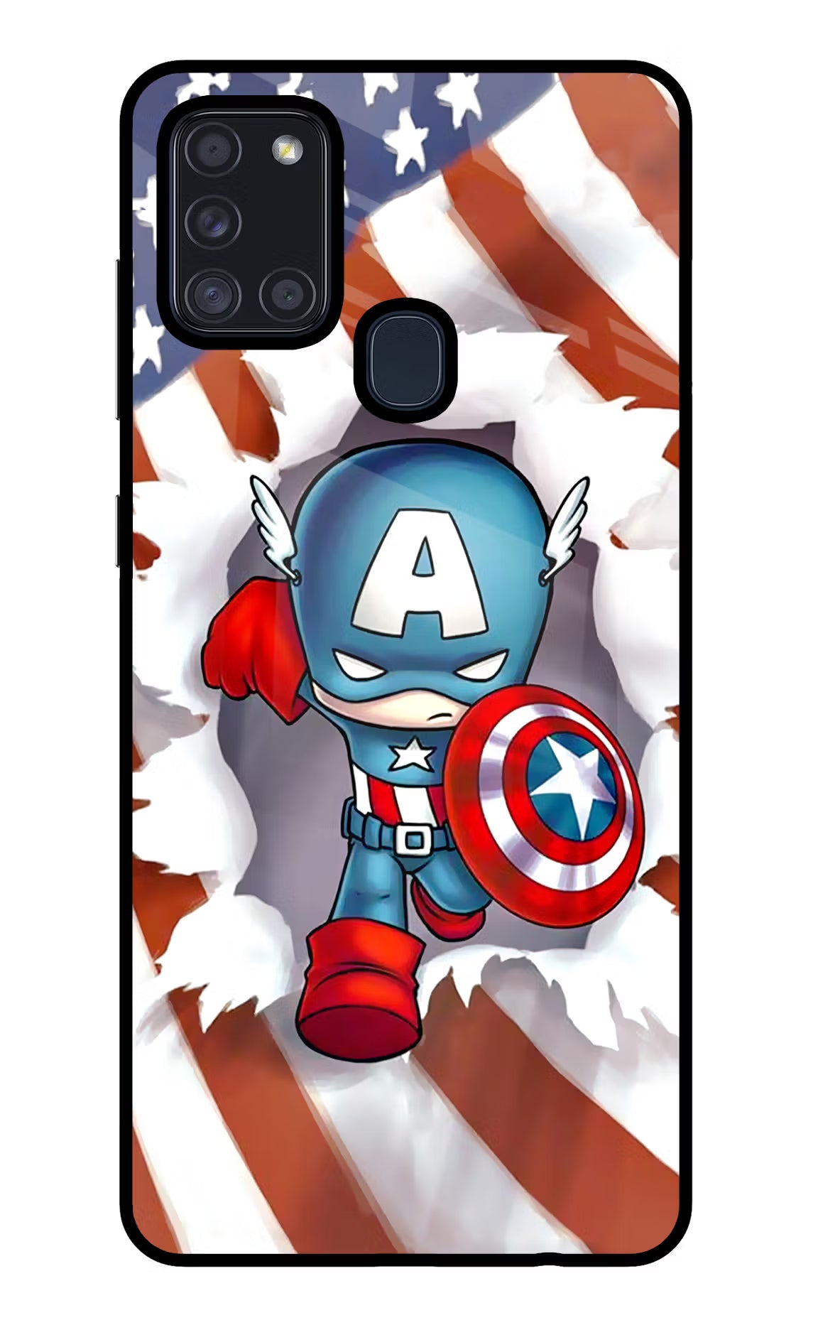 Captain America Samsung A21s Glass Case Back Cover by Casekaro