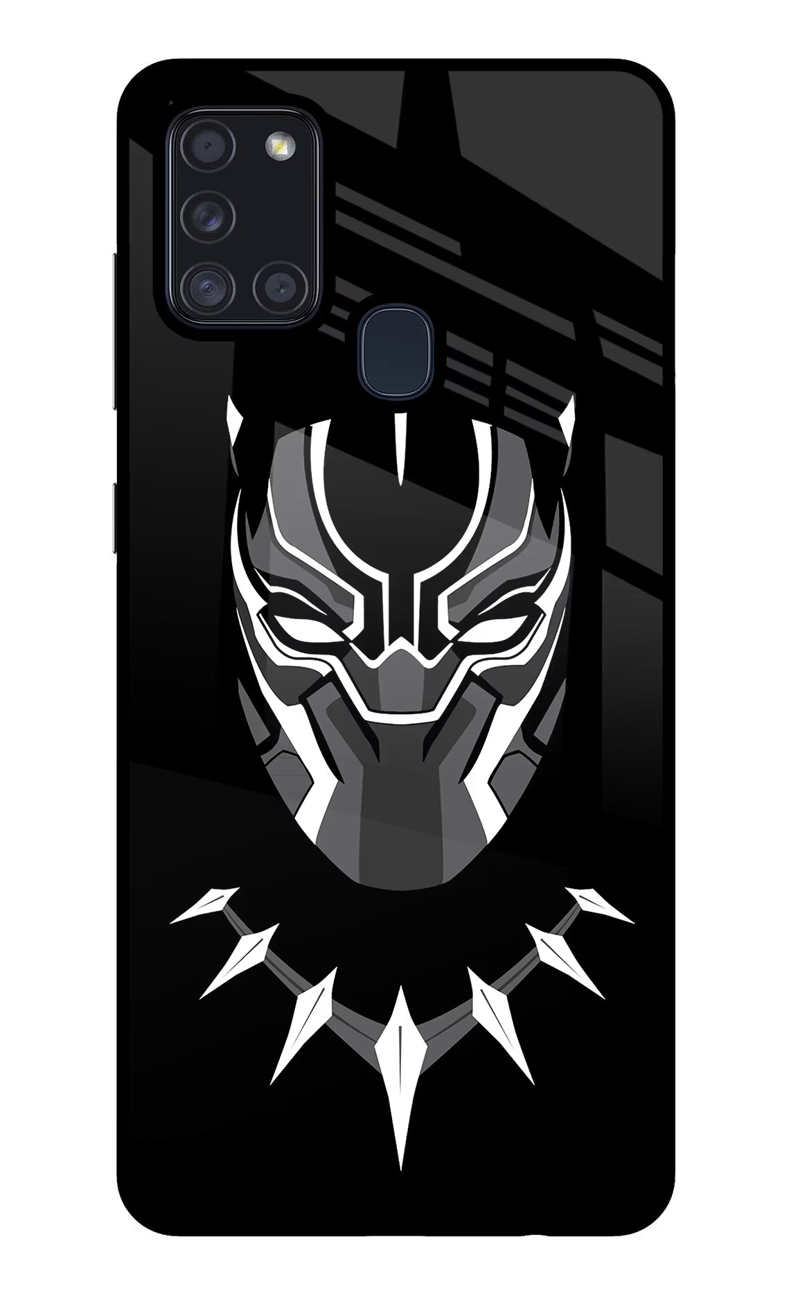 Black Panther Samsung A21s Glass Case Back Cover by Casekaro