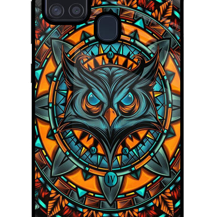 Angry Owl Art Samsung A21s Glass Case Back Cover by Casekaro