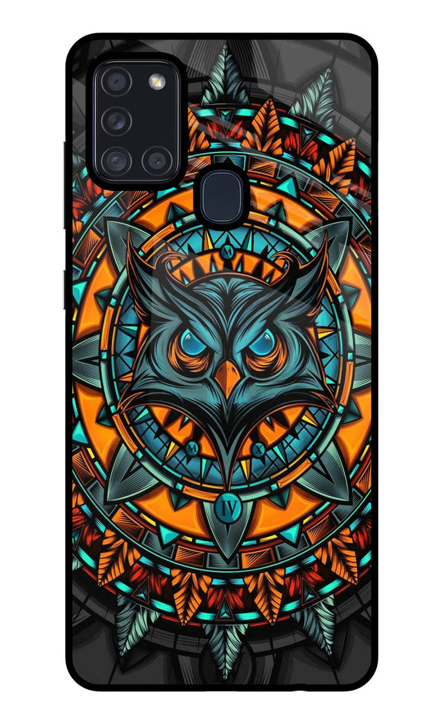 Angry Owl Art Samsung A21s Glass Case Back Cover by Casekaro