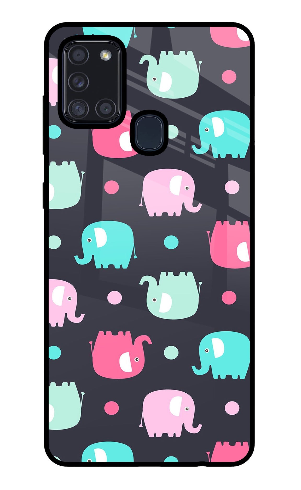 Elephants Samsung A21s Glass Case