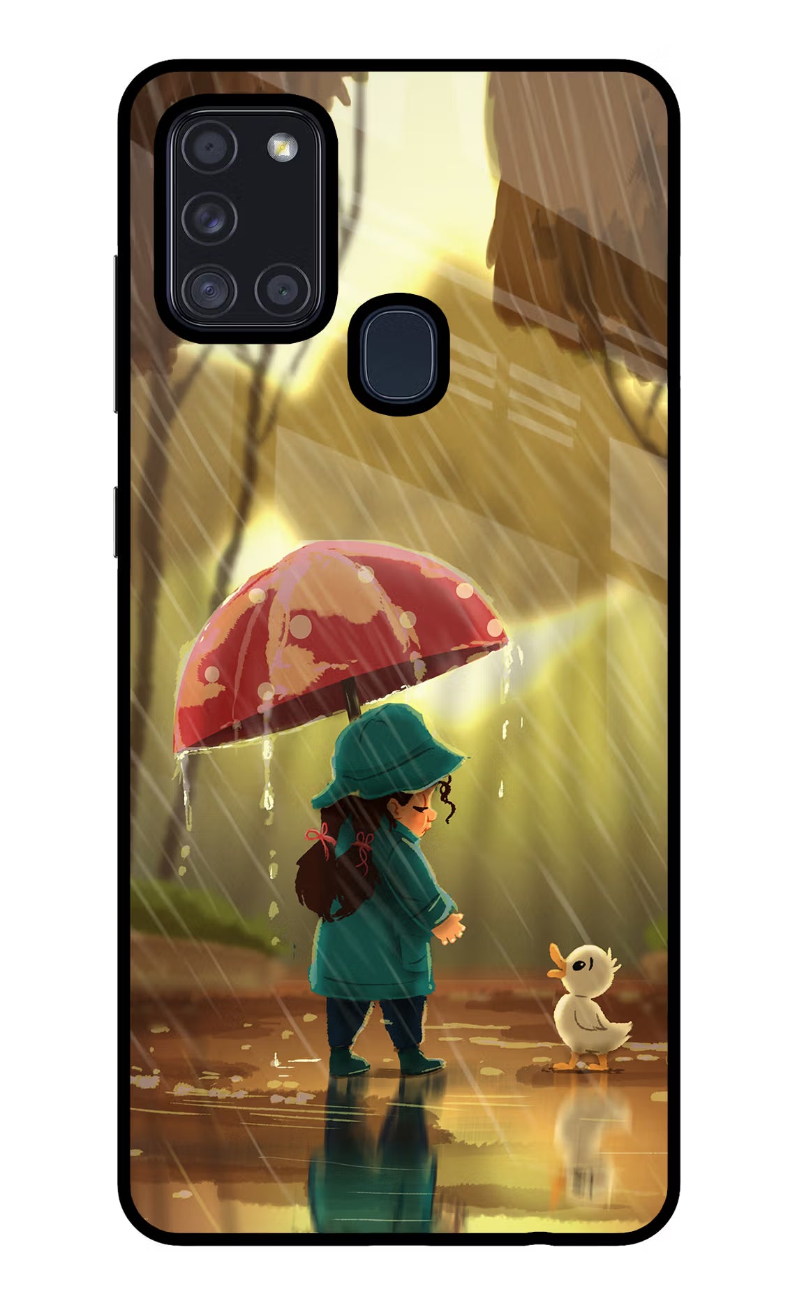Rainy Day Samsung A21s Glass Case Back Cover by Casekaro