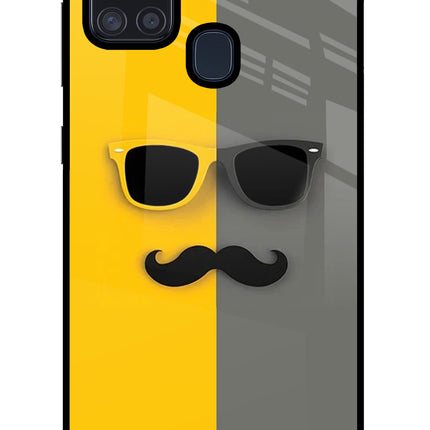 Sunglasses with Mustache Samsung A21s Glass Case Back Cover by Casekaro