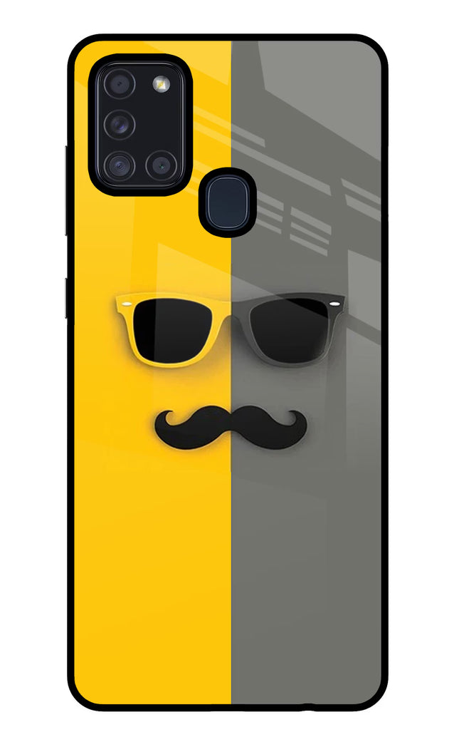 Sunglasses with Mustache Samsung A21s Glass Case Back Cover by Casekaro