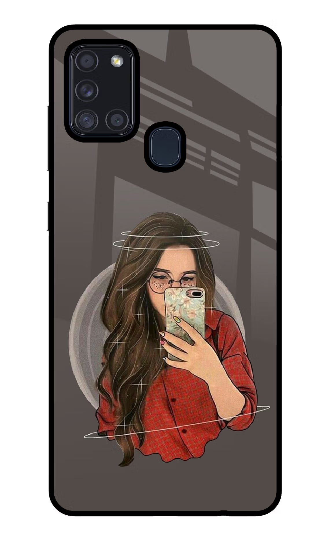 Selfie Queen Samsung A21s Glass Case Back Cover by Casekaro