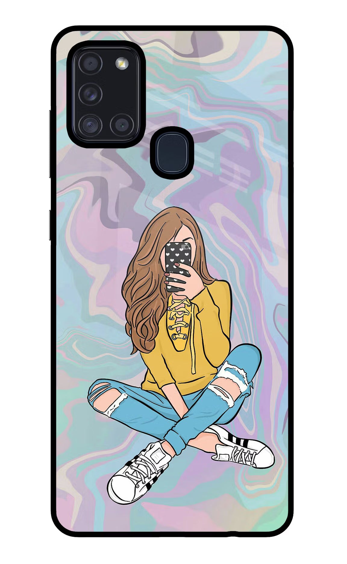 Selfie Girl Samsung A21s Glass Case Back Cover by Casekaro