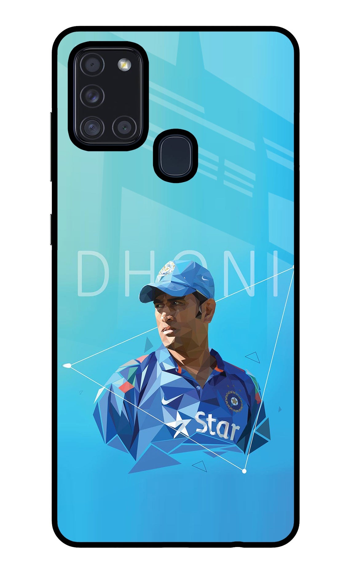 Dhoni Artwork Samsung A21s Glass Case