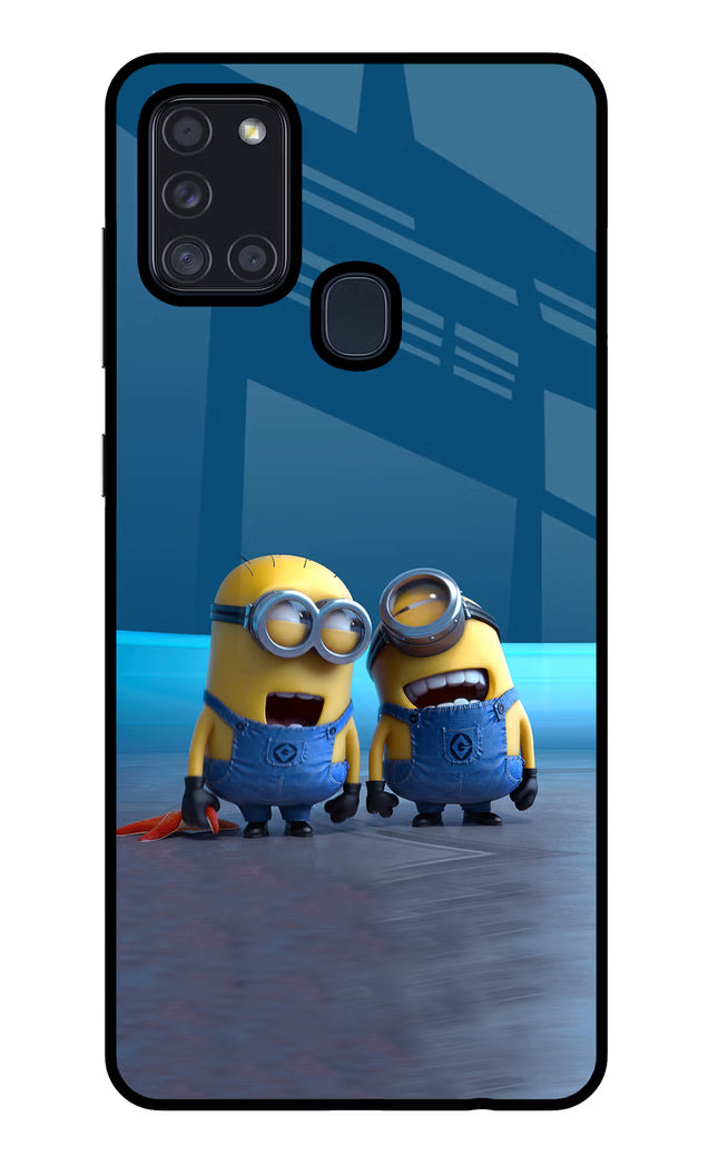 Minion Laughing Samsung A21s Glass Case Back Cover by Casekaro