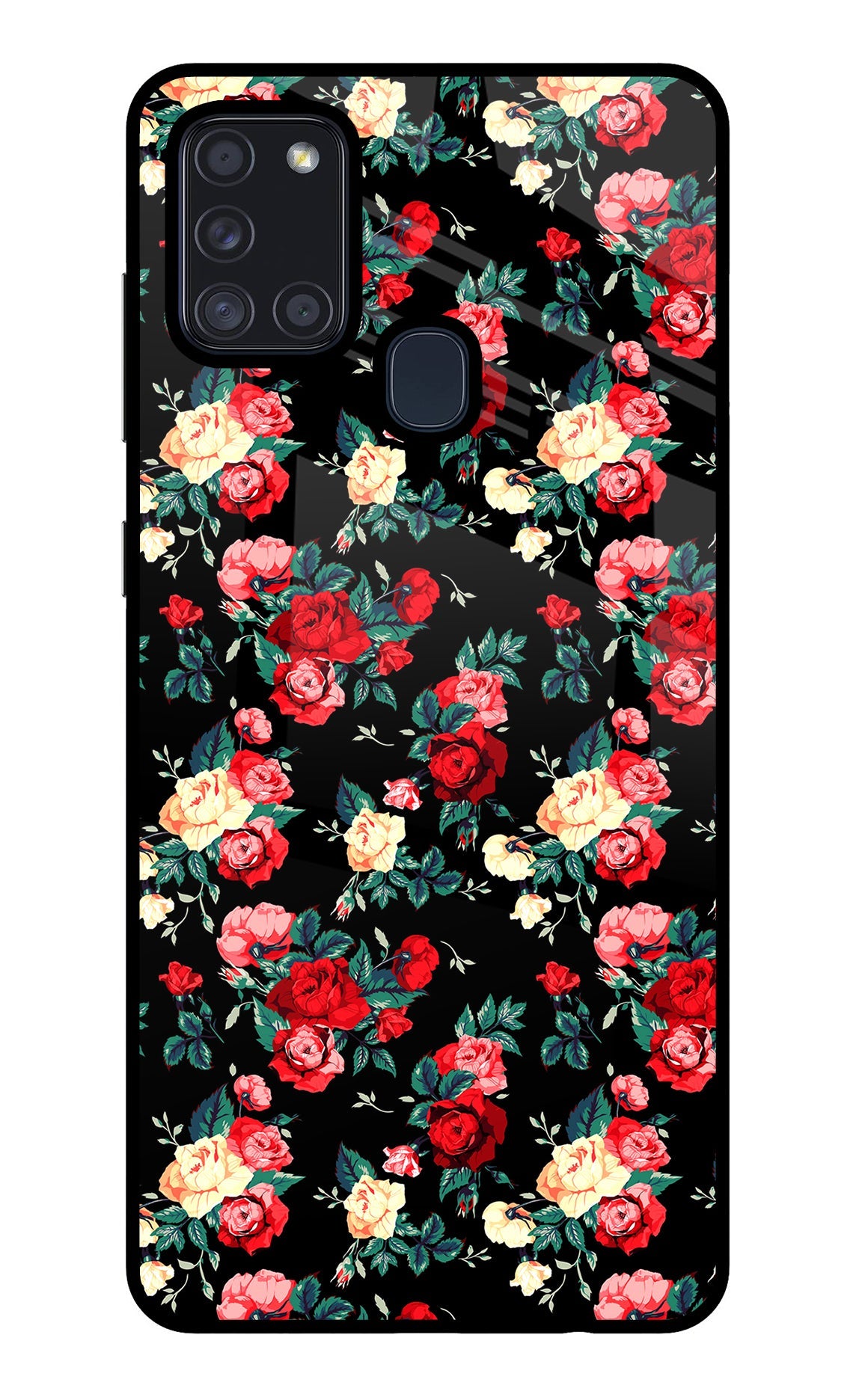 Rose Pattern Samsung A21s Glass Case