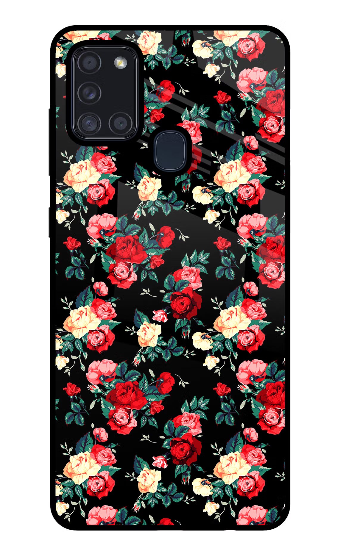 Rose Pattern Samsung A21s Glass Case Back Cover by Casekaro