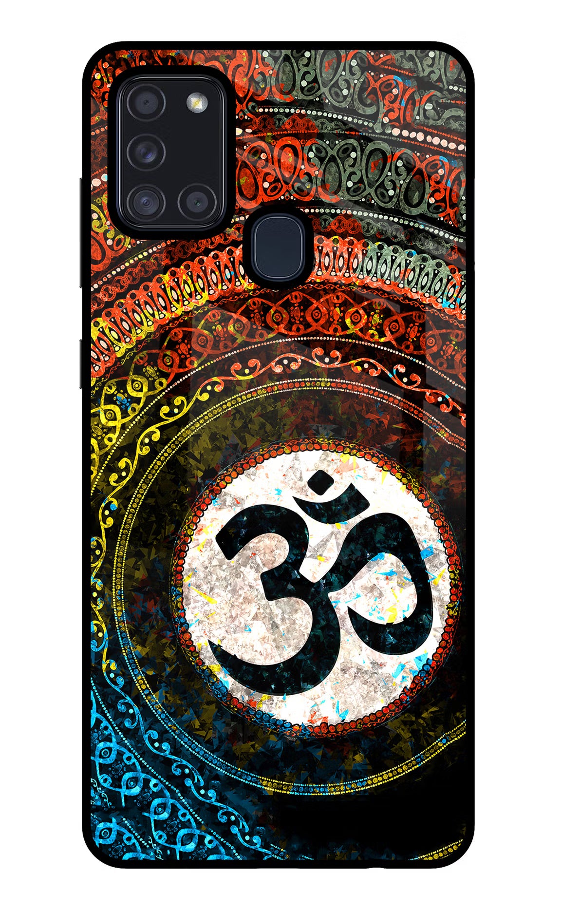 Om Cultural Samsung A21s Glass Case Back Cover by Casekaro