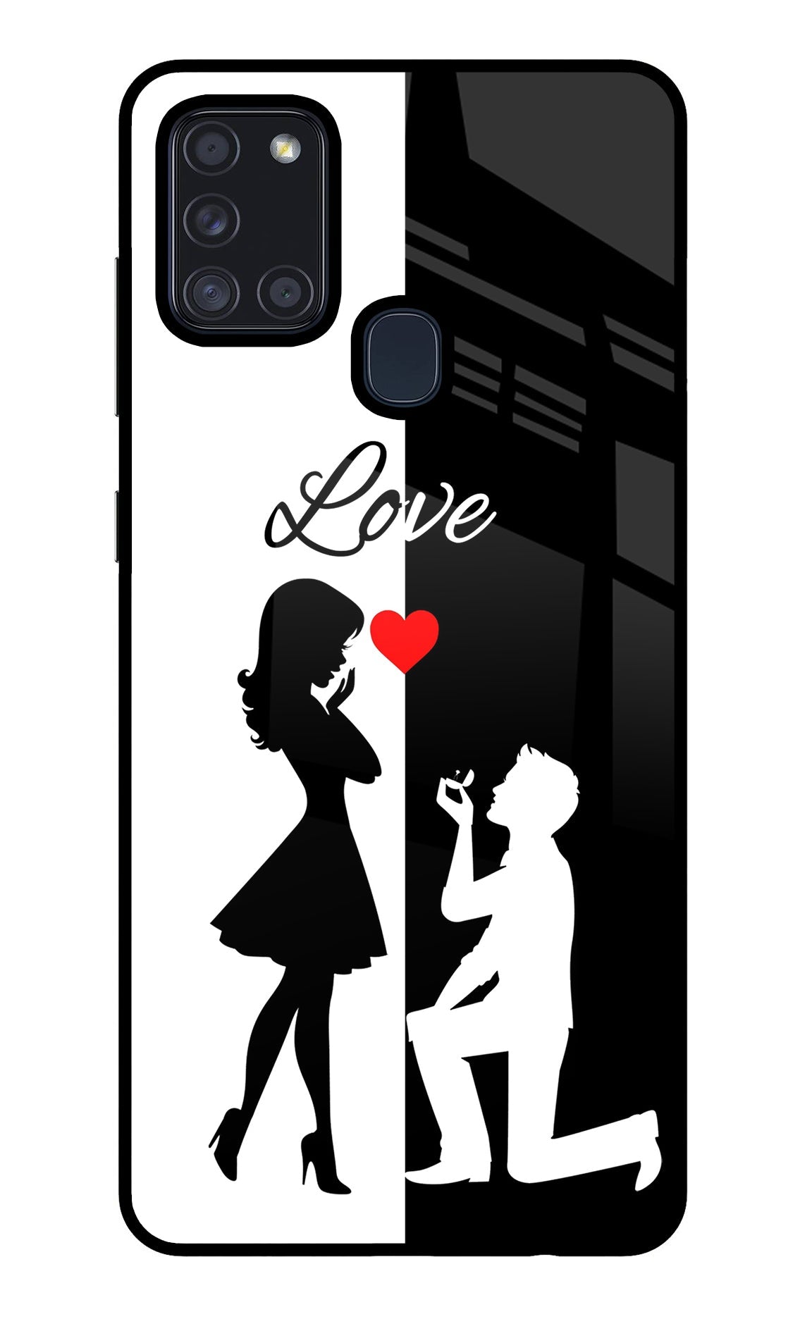 Love Propose Black And White Samsung A21s Glass Case