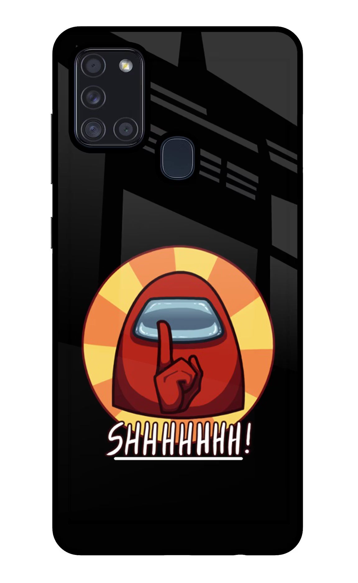 Among Us Shhh! Samsung A21s Glass Case Back Cover by Casekaro