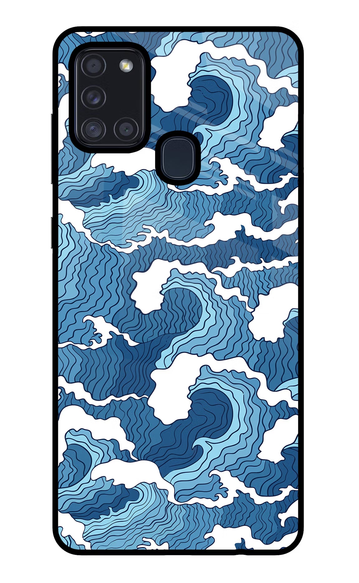 Blue Waves Samsung A21s Glass Case Back Cover by Casekaro