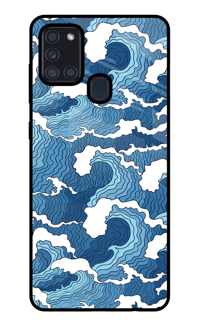 Blue Waves Samsung A21s Glass Case Back Cover by Casekaro