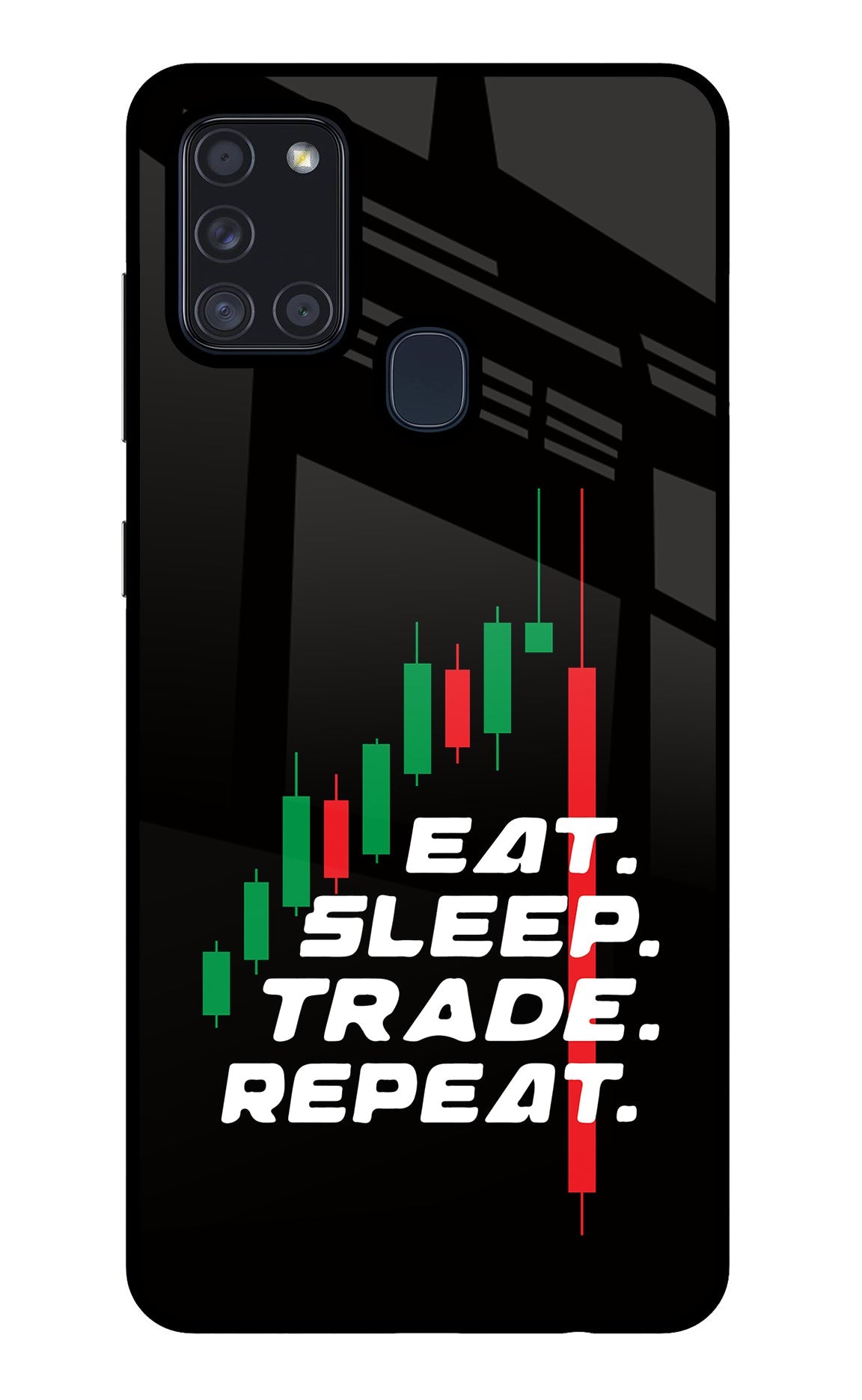 Eat Sleep Trade Repeat Samsung A21s Glass Case