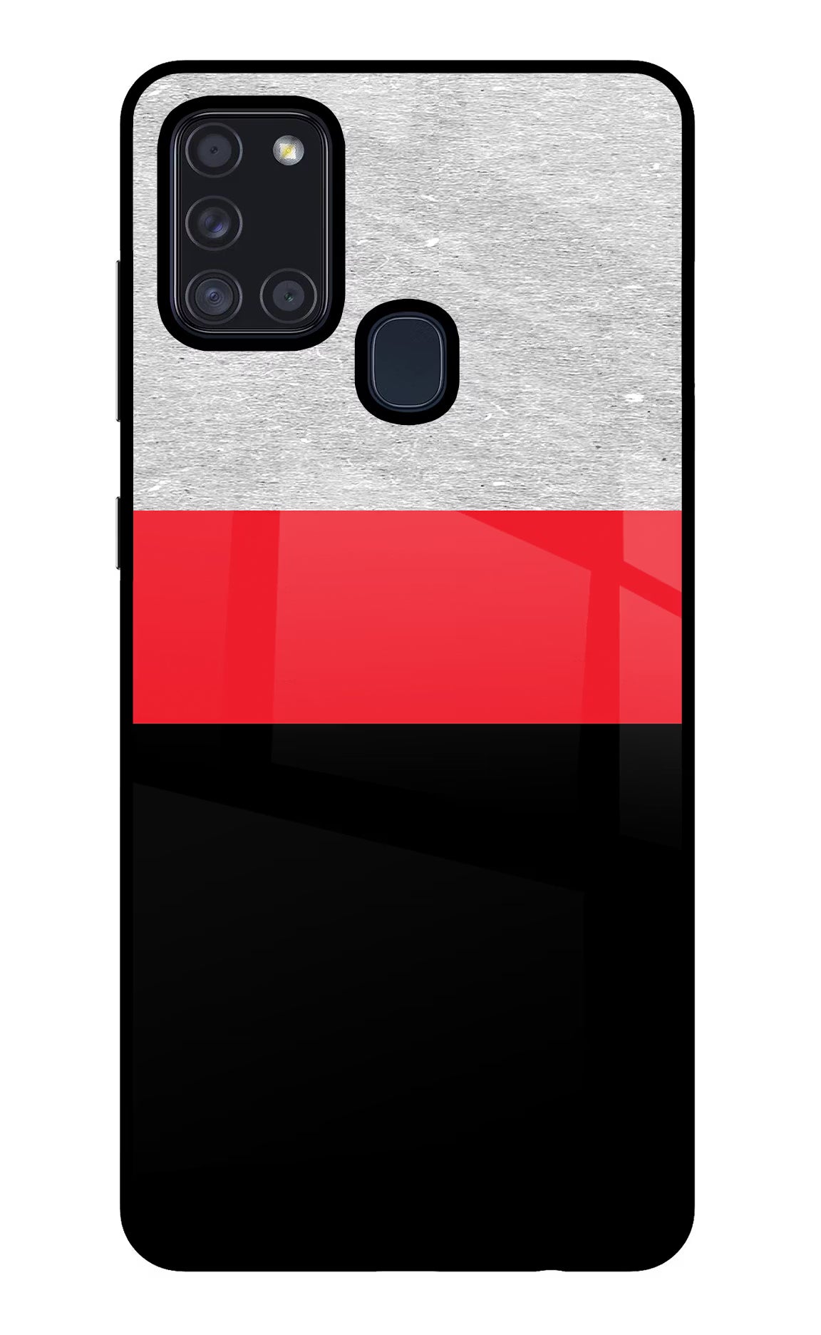 Tri Color Pattern Samsung A21s Glass Case Back Cover by Casekaro