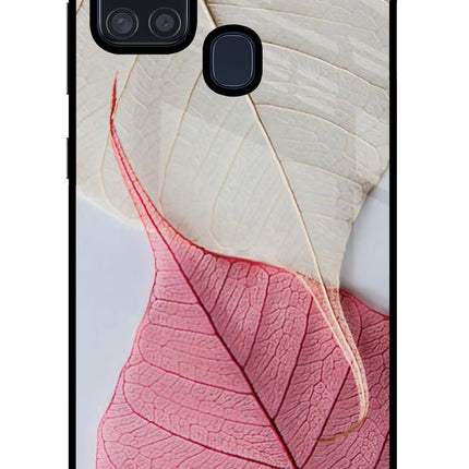 White Pink Leaf Samsung A21s Glass Case