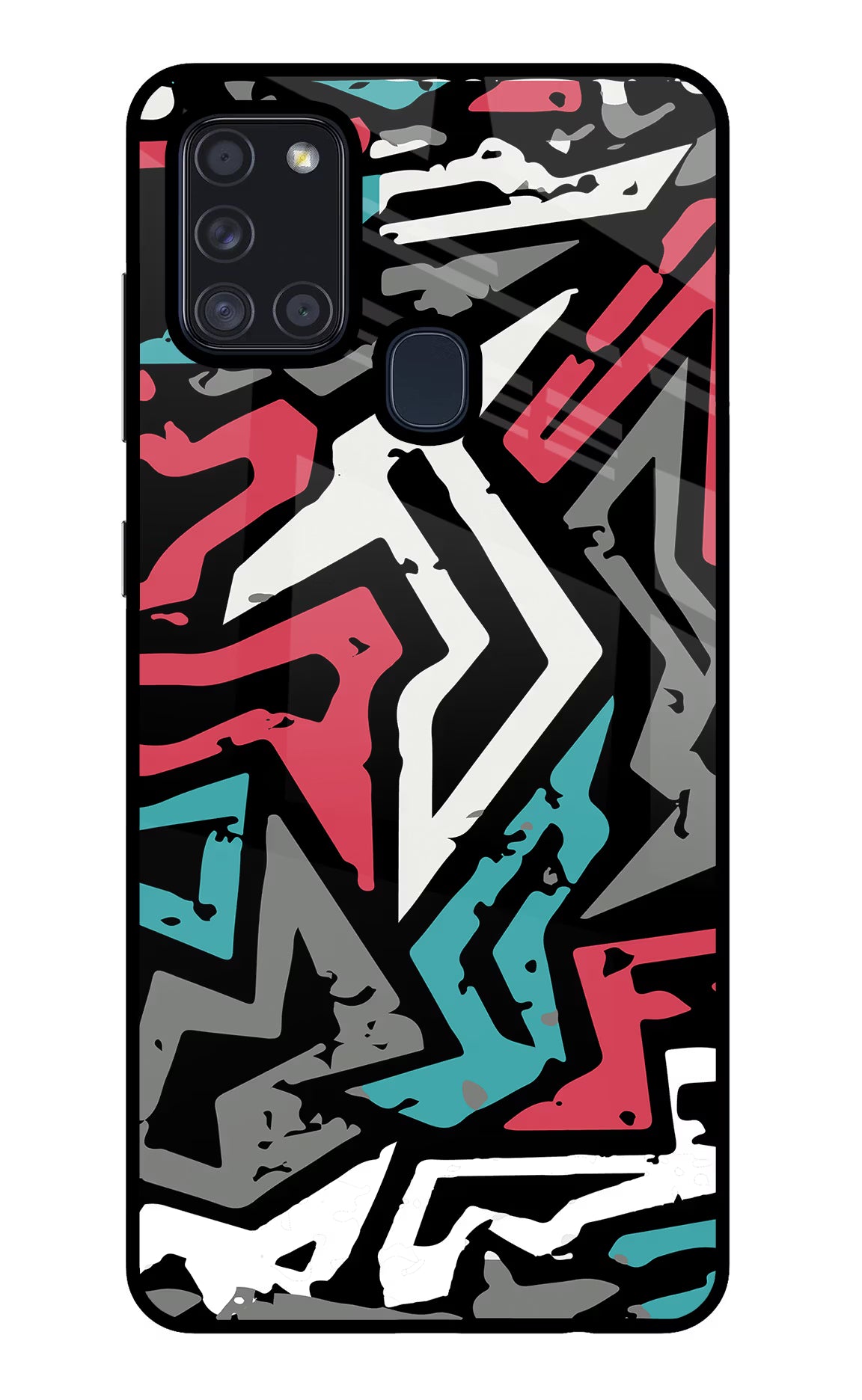 Geometric Graffiti Samsung A21s Glass Case Back Cover by Casekaro