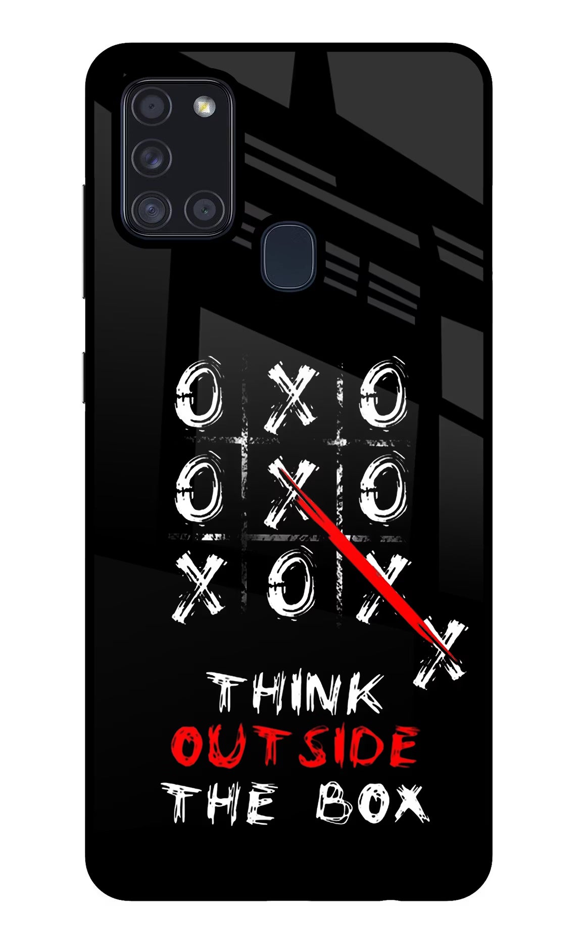 Think out of the BOX Samsung A21s Glass Case Back Cover by Casekaro