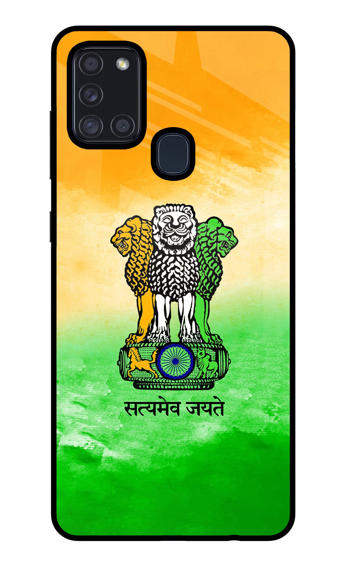 Satyamev Jayate Flag Samsung A21s Glass Case Back Cover by Casekaro