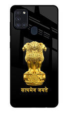 Satyamev Jayate Golden Samsung A21s Glass Case
