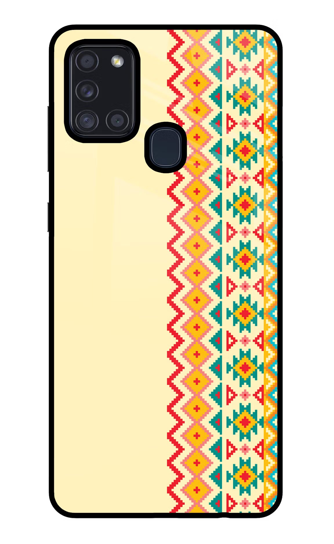 Ethnic Seamless Samsung A21s Glass Case Back Cover by Casekaro