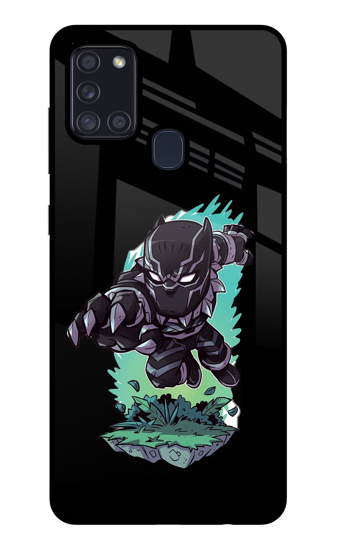 Black Panther Samsung A21s Glass Case Back Cover by Casekaro