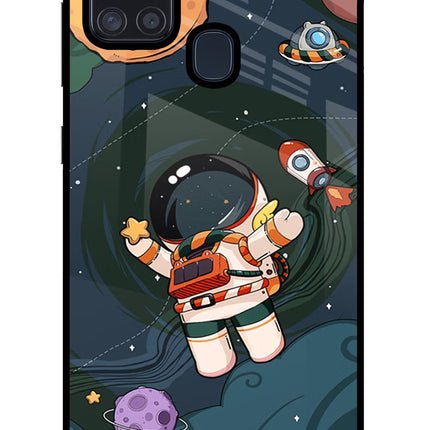 Cartoon Astronaut Samsung A21s Glass Case