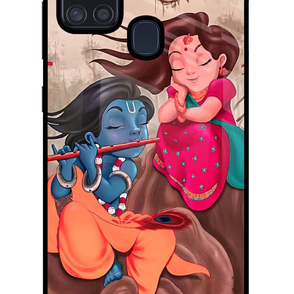 Radhe Krishna Samsung A21s Glass Case Back Cover by Casekaro