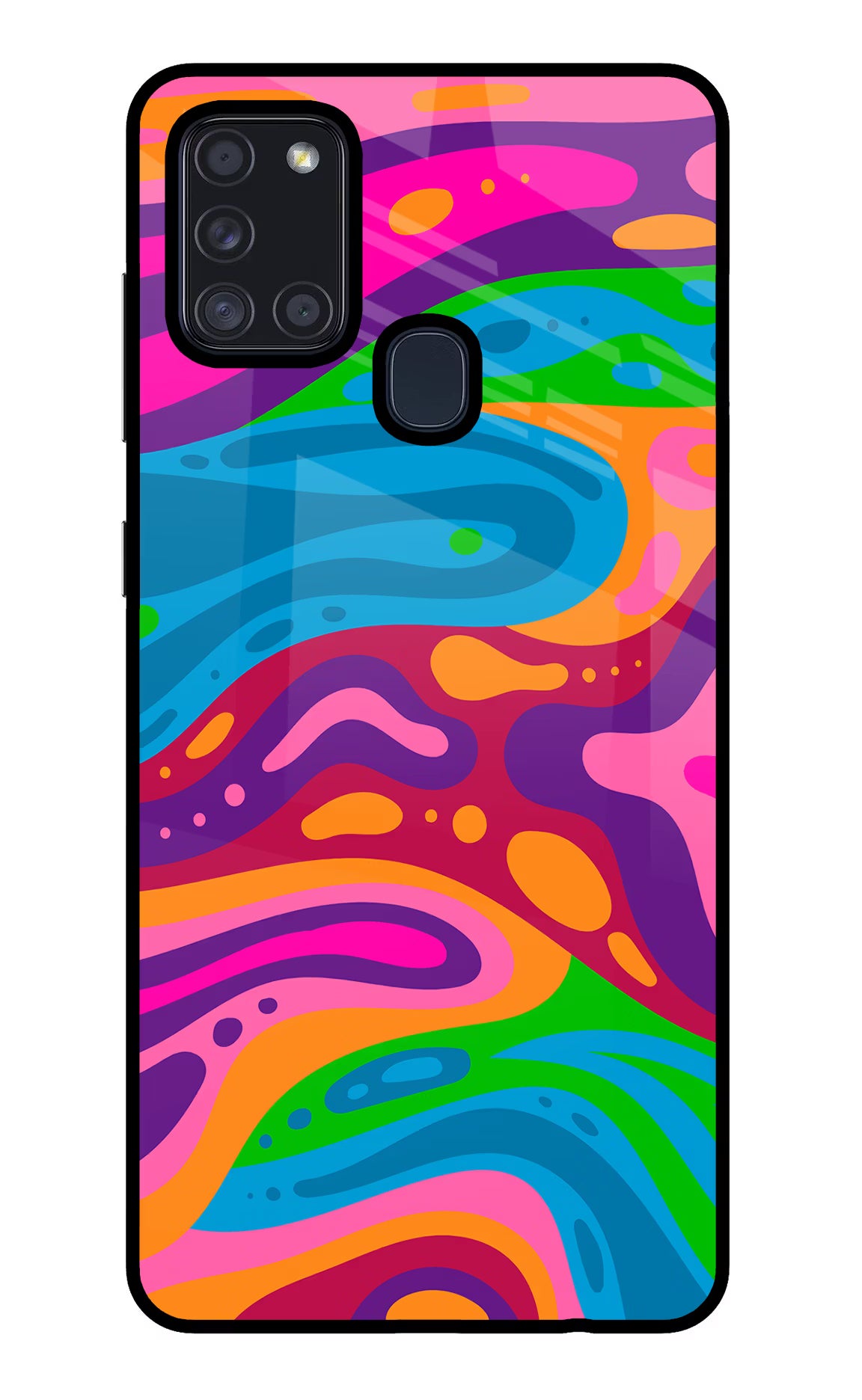 Trippy Pattern Samsung A21s Glass Case Back Cover by Casekaro