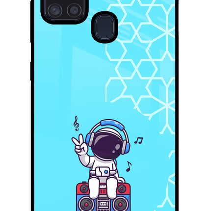 Cute Astronaut Chilling Samsung A21s Glass Case
