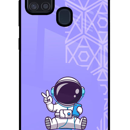 Cute Astronaut Chilling Samsung A21s Glass Case