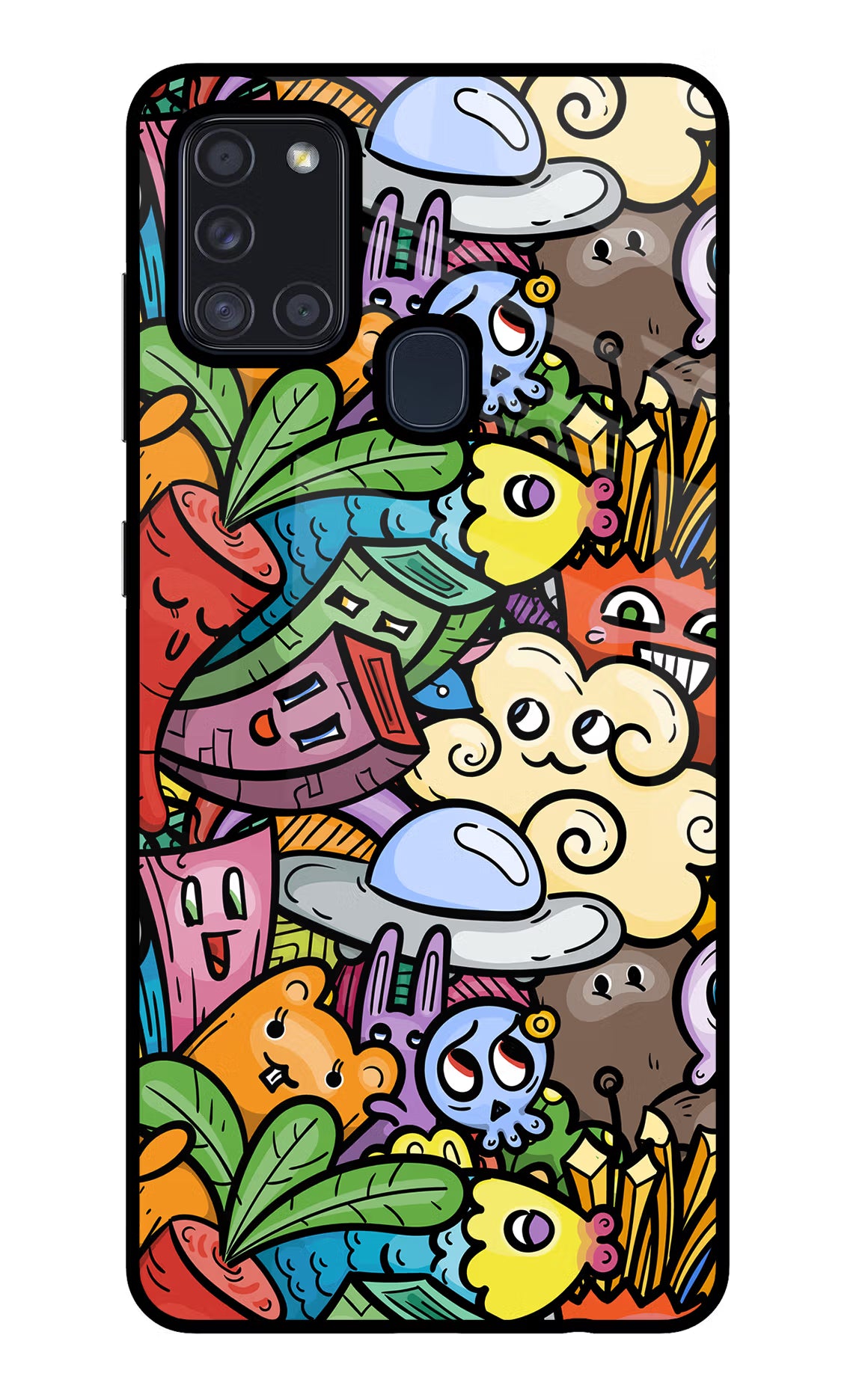 Veggie Doodle Samsung A21s Glass Case Back Cover by Casekaro